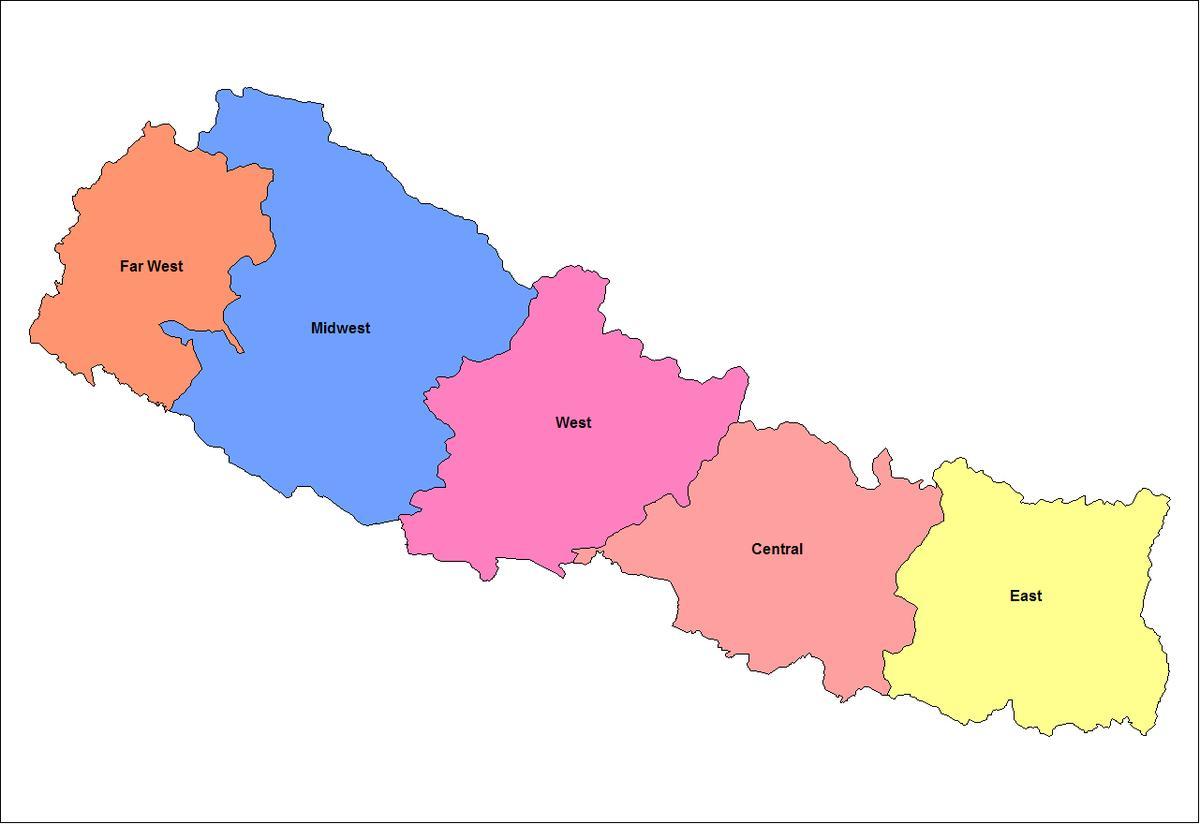 kaart van oost-ontwikkeling regio van nepal