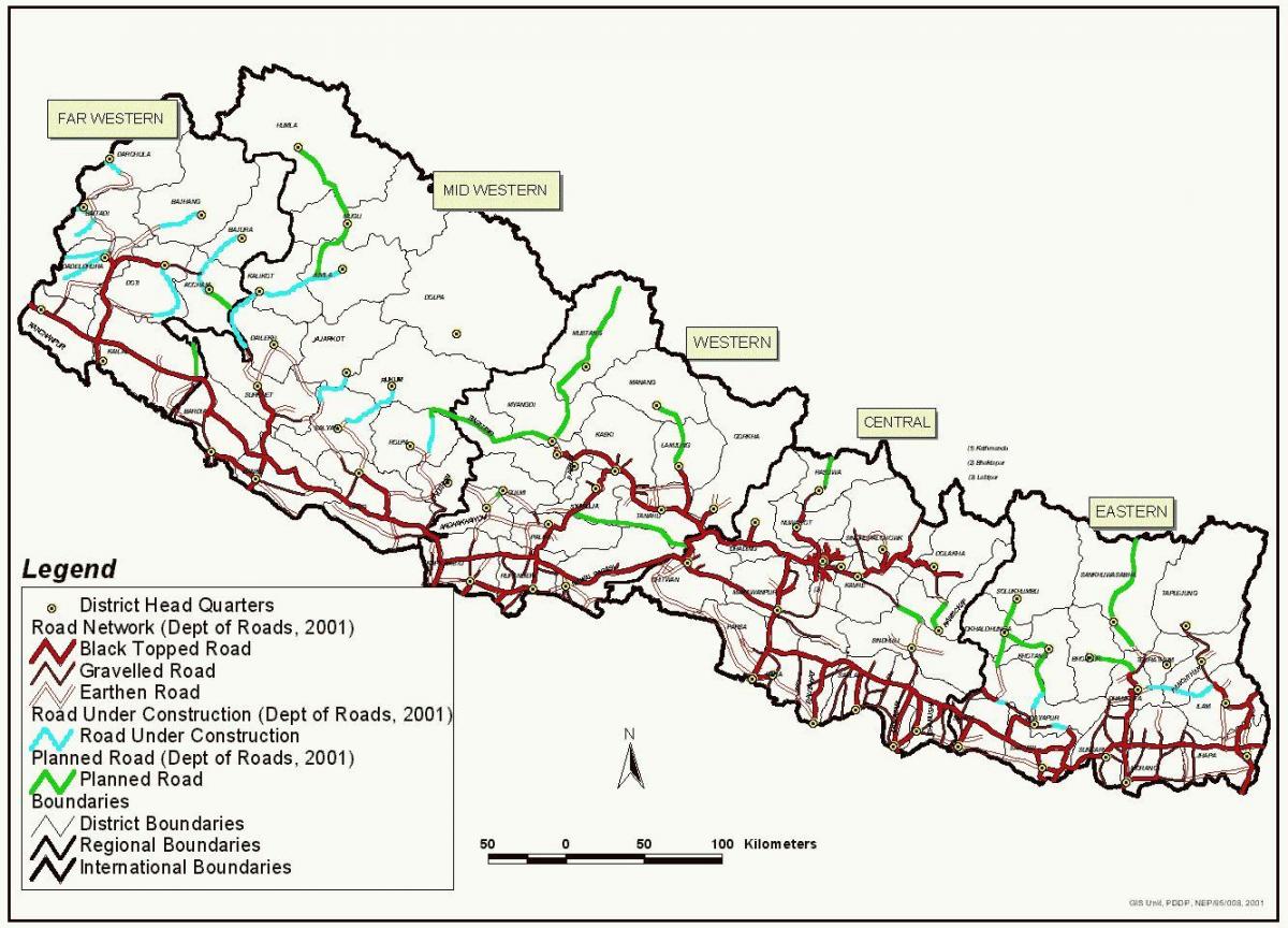 Kaart van nepal fast track road