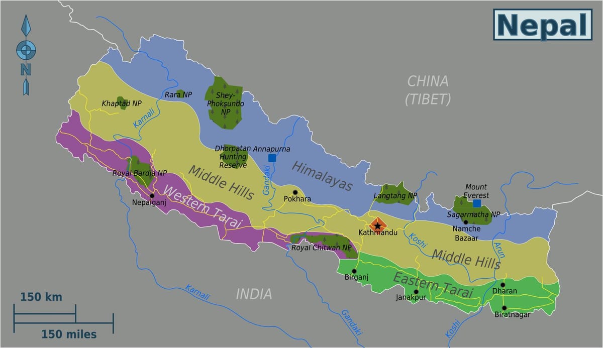 Kaart van de oorspronkelijke nepal