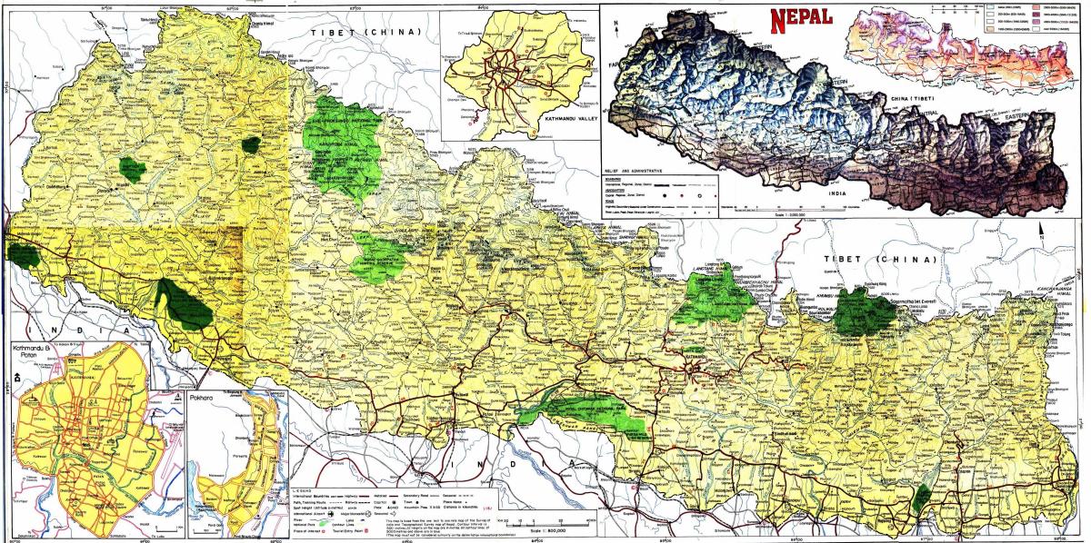 wegenkaart van nepal met de afstand