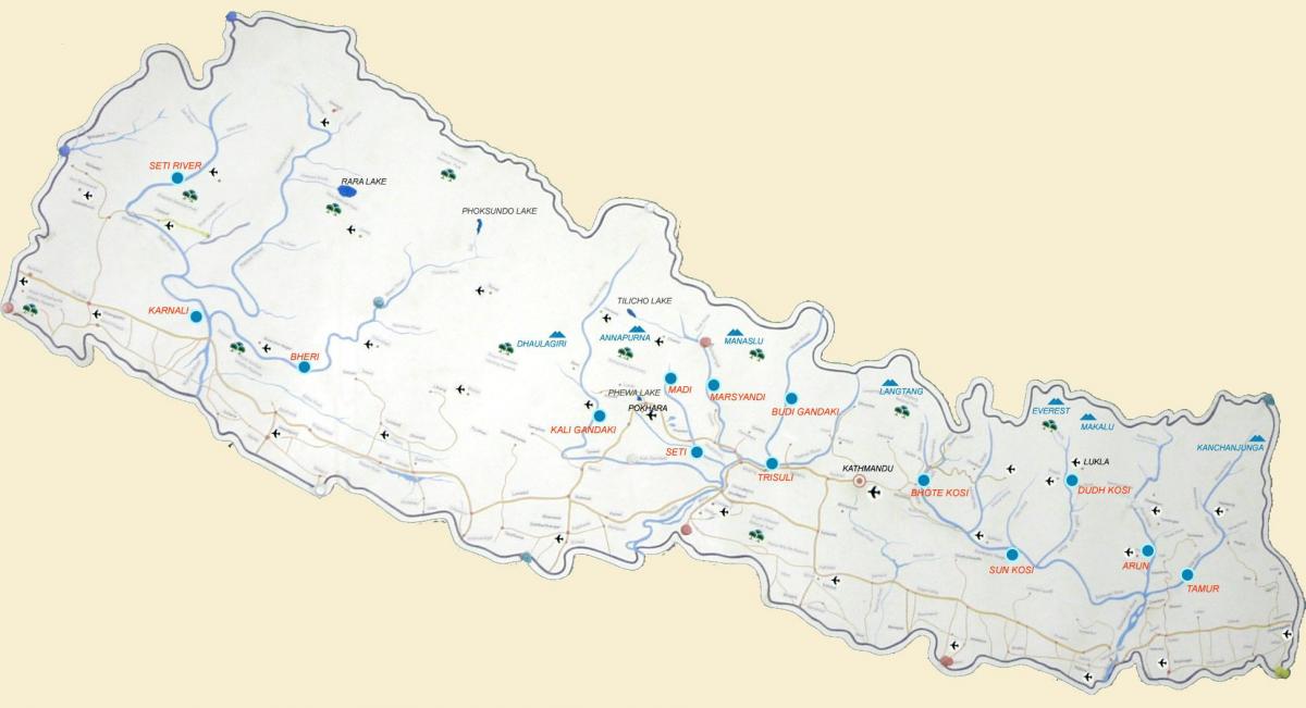 kaart van nepal tonen rivieren