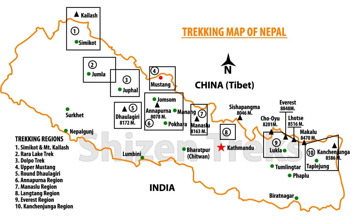nepal trektocht kaart
