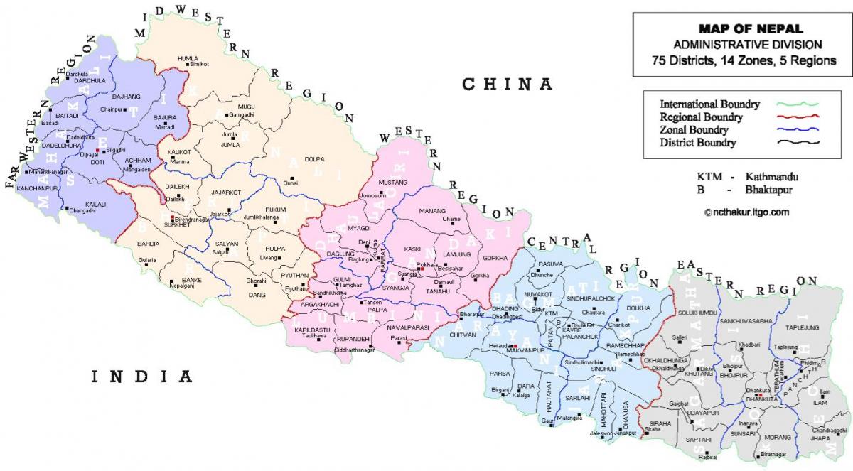 nepal politieke kaart met wijken