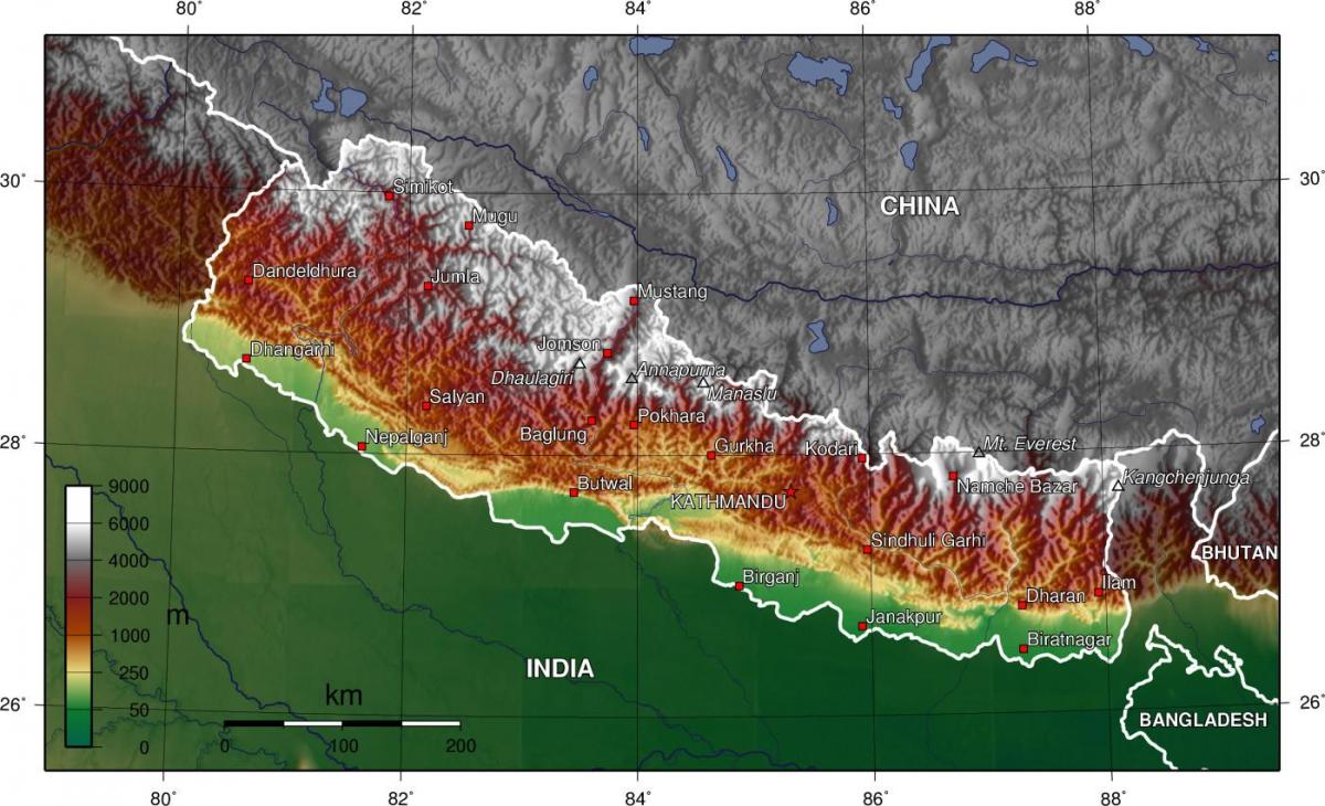Kaart van satelliet-nepal