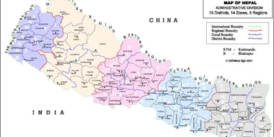 Kaart van nepal met 75 wijk