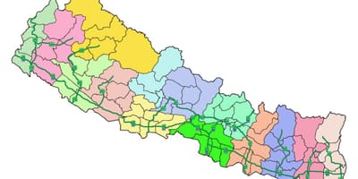 Kaart van nepal met de belangrijkste snelwegen