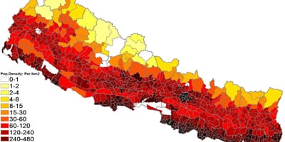 Nepal bevolkingsdichtheid kaart