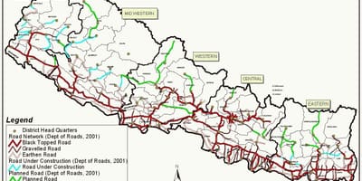 Kaart van nepal fast track road