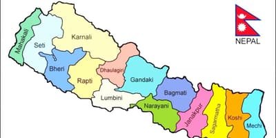 Politieke kaart van nepal met alle wijken