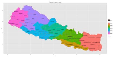 Kaart van nepal met zeven staten