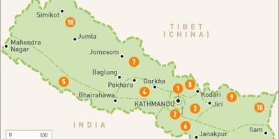 Nepal kaart met regio ' s