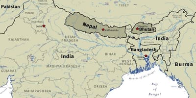 Kaart van bhutan, nepal en tibet
