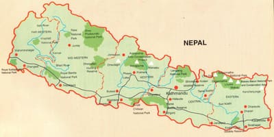 Kaart van nepal toeristische gids
